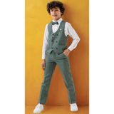 Erkek Çocuk Smokin Takım Elbise – Pantolonlu Yelekli Papyonlu Gömlekli Zincirli 5’li Set - Haki - 1 Yaş