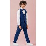 Erkek Çocuk Smokin Takım Elbise – Pantolonlu Yelekli Papyonlu Gömlekli Zincirli 5’li Set - Saks - 5 Yaş