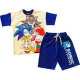 Erkek Çocuk Sonic Desenli Krem-Lacivert Şortlu Takım - 3 - 4 Yaş