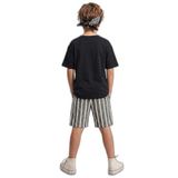 Erkek Çocuk Takım Croco Siyah T-Shirt Ve Çizgili Keten Görünümlü Yazlık Şort