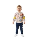 Erkek Çocuk Taş Devri Baskılı Sweatshirt Şardonlu Pamuklu