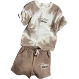Erkek Çocuk Üzeri Palmiye Detaylı ve Paradise California Baskılı T-Shirt Bej Şortlu Takım - 3 - 4 Yaş