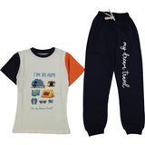Erkek Çocuk Yakalı Kamp Baskılı Pijama Takımı - Ekru - Siyah - 4 - 5 Yaş
