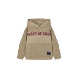 Erkek Çocuk Yazı Baskılı Renk Bloklu Kapüşonlu Sweatshirt - Haki