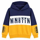 Erkek Çocuk%100 Pamuk 2 İplik Şardonsuz Kapüşonlu Renk Bloklu Sweatshirt – Lacivert/Hardal