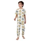 Erkek Çocuk%100 Pamuk Baskılı Pijama Takımı – Kısa Kollu, Sevimli Desenler Bej 3-4 Yaş
