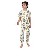 Erkek Çocuk%100 Pamuk Baskılı Pijama Takımı – Kısa Kollu, Sevimli Desenler Bej 4-5 Yaş