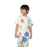 Erkek Çocuk%100 Pamuk Baskılı Pijama Takımı – Kısa Kollu, Sevimli Desenler Bej 5-6 Yaş
