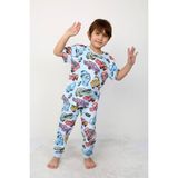 Erkek Çocuk%100 Pamuk Baskılı Pijama Takımı – Kısa Kollu, Sevimli Desenler Mavi 5-6 Yaş