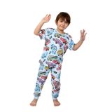 Erkek Çocuk%100 Pamuk Baskılı Pijama Takımı – Kısa Kollu, Sevimli Desenler Mavi 6-7 Yaş