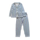 Erkek Çocuk%100 Pamuklu Mavi Beyaz Çizgili Gömlek Yaka Boydan Düğmeli Uzun Kollu Pijama Takımı (mavi, 5 yaş)