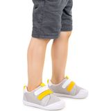 Erkek Çocuklar İçin Kiko Kids Textile İlk Adım Cırtlı Spor Ayakkabı Gri - Sarı Tekstil Taban