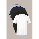 Erkek Çok Renkli %100 Pamuk T- Shirt Regular Fit Rahat Kesim Bisiklet Yaka 5'li Basic Tişört Paketi Haki