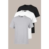 Erkek Çok Renkli T- Shirt Regular Fit Rahat Kesim Bisiklet Yaka 3'lü Basic Tişört Paketi