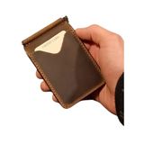 Erkek Cüzdan Natürel Deri Metal Para Klipsli Cüzdan & Kartlık Slim Kartlık (Taba)