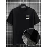 Erkek Dağ Grafikli Tişört, Yaz Için Büyük Beden Rahat T-Shirt - Siyah - XL