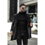 Erkek Dar Kesim Dik Yaka Uzun Kaşe Kaban - 4XL - Siyah