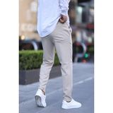 Erkek Dar Kesim Duble Paça Esnek Jogger Pantolon - Bej - 2XL
