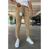 Erkek Dar Kesim Duble Paça Esnek Jogger Pantolon - Camel - XL