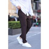 Erkek Dar Kesim Duble Paça Esnek Jogger Pantolon - Kahverengi - 2XL
