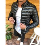 Erkek Dar Kesim Düz Yaka Şişme Deri Mont - XL - 031-Siyah