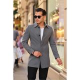 Erkek Dar Kesim Uzun Kaşe Kaban - 3XL - Gri