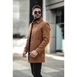 Erkek Dar Kesim Uzun Kaşe Kaban - 4XL - Kiremit