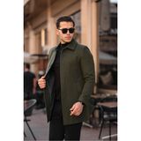 Erkek Dar Kesim Uzun Kaşe Kaban - 5XL - Haki