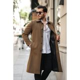 Erkek Dar Kesim Uzun Kaşe Kaban - 5XL - Kahverengi