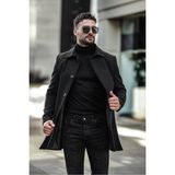Erkek Dar Kesim Uzun Kaşe Kaban - 5XL - Siyah