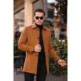 Erkek Dar Kesim Uzun Kaşe Kaban - 5XL - Taba