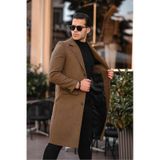 Erkek Dar Kesim Uzun Kaşe Kaban Kahverengi
