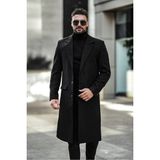Erkek Dar Kesim Uzun Yünlü Kaşe Palto - XL - Siyah