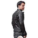 Erkek Deri Biker mont, Kapitone Desenli, Dar Kesim, Fermuarlı, Siyah (Siyah, 6XL)