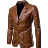 Erkek Deri Blazer Ceket, Slim Fit, Kuzu Derisi, İki Düğmeli, Çok Cepli (Süper slimFit, Kahverengi, M)