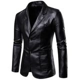 Erkek Deri Blazer Ceket, Slim Fit, Kuzu Derisi, İki Düğmeli, Çok Cepli (Süper slimFit, Siyah çift düğme kapamalı, S)