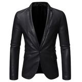 Erkek Deri Blazer Ceket, Slim Fit, Kuzu Derisi, İki Düğmeli, Çok Cepli (Süper slimFit, Siyah tek düğme kapamalı, L)