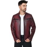 Erkek Deri Ceket 2121 - Bordo - 4XL