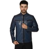 Erkek Deri Ceket 2121 - Mavi - XL