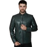 Erkek Deri Ceket 3021SPR - Yeşil - 7XL