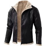 Erkek Deri ceket hırka tarzı, Kürk Astarlı, Fermuarlı Hakim Yaka (Siyah, XS)