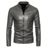 Erkek Deri Ceket, Slim Fit, Gri, Fermuarlı, Hakiki Kuzu Derisi (Gri Renk Hakiki Kuzu Derisi, M)