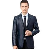 Erkek Deri Ceket,Lacivert,Siyah,Koyu Kahverengi Renk, Slim Fit, İki Düğme, Suya dayanıklı,Rüzgar geçirmez (Lacivert, XL)