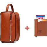 Erkek Deri Mekanizmalı Cüzdan ve Portföy Clutch Traş Kozmetik Bakım ve Günlük El Çantası (14X24CM) NEW171 - Taba - Taba - 14 x 24 cm