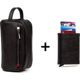 Erkek Deri Mekanizmalı Cüzdan ve Portföy Clutch Traş Kozmetik Bakım ve Günlük El Çantası (14X24CM) NEWPOLO171 - Siyah - Siyah