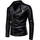 Erkek Deri Motosiklet Ceketi, Slim Fit, Kolları Kapitone, Önü Fermuarlı, Bordo (Siyah, S)