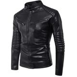 Erkek Deri Motosiklet Montu, Kuzu Derisi, Hakim Yaka, Slimfit Kesim, Siyah (Siyah, XL)