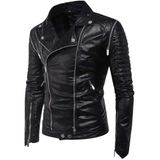 Erkek Deri Motosiklet Montu, Siyah, Fermuarlı, Slim Fit, Biker Yaka (Siyah, S)