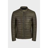Erkek Deri Şişme Mont - Yeşil-GN450 - 3XL