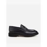 Erkek Deri Siyah Örme Metal Detaylı Klasik Loafer 02AYH319750A100